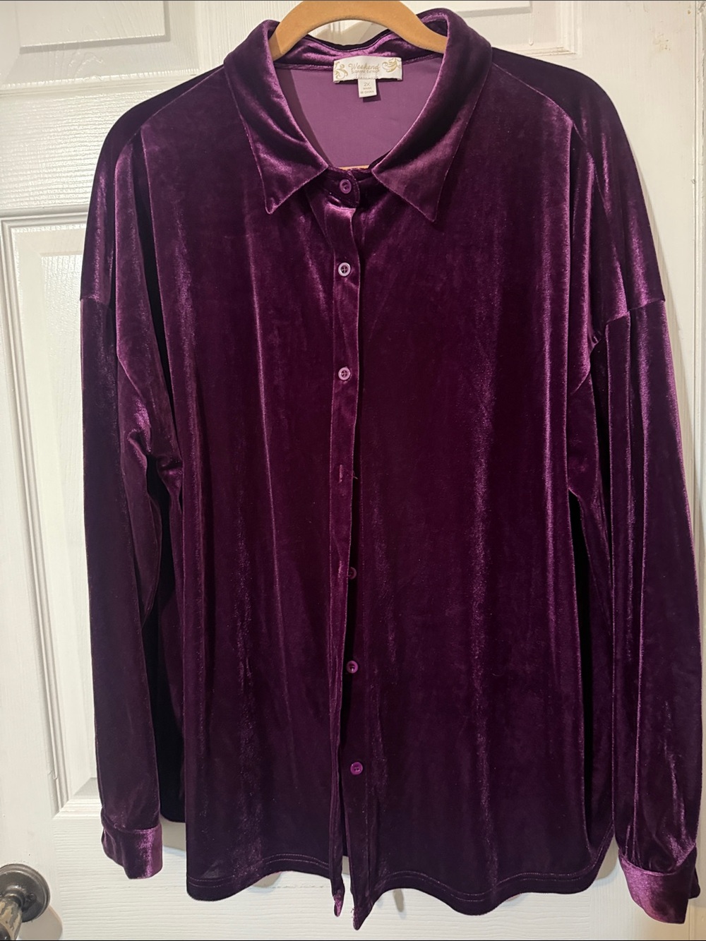 Suzanne Betro Velvet Button-Down Shirt - Deep Plum